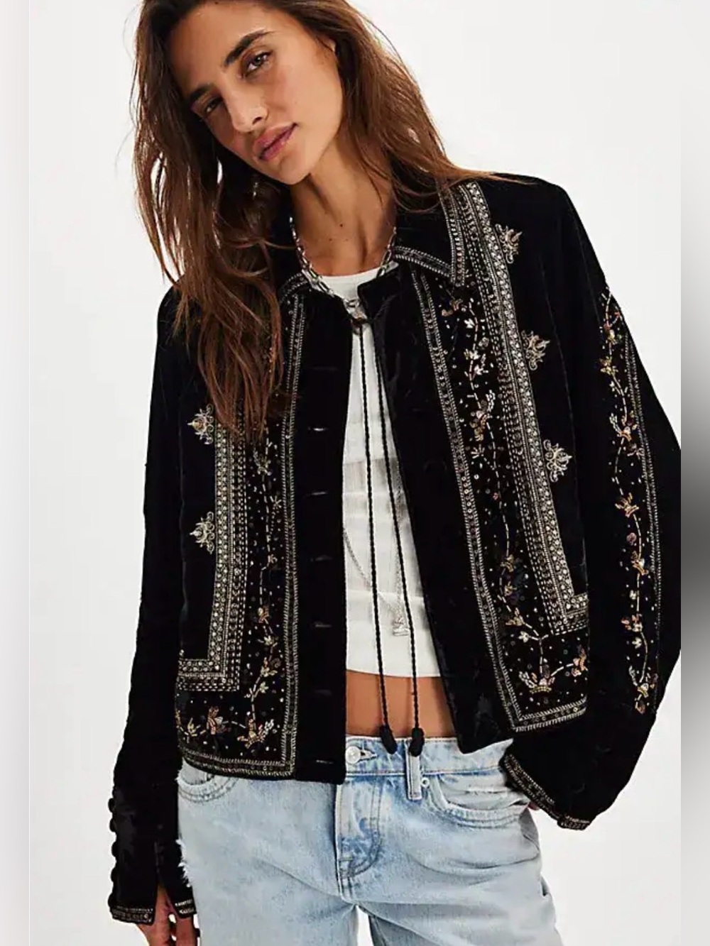FREE PEOPLE Maxxie Embellished Velvet Jacket size large